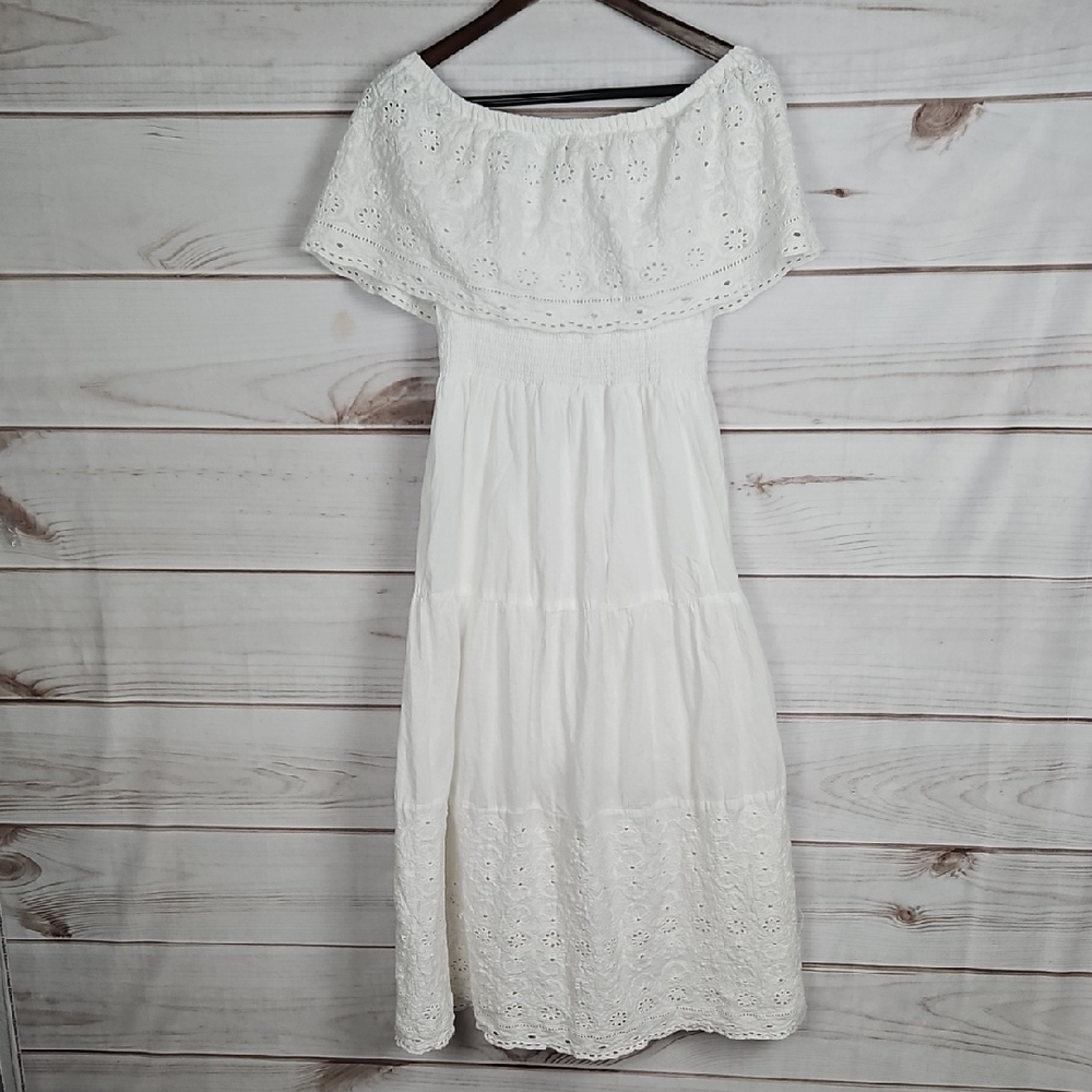 NAOO White Maxi Dress Off-Shoulder Flutter Sleeves